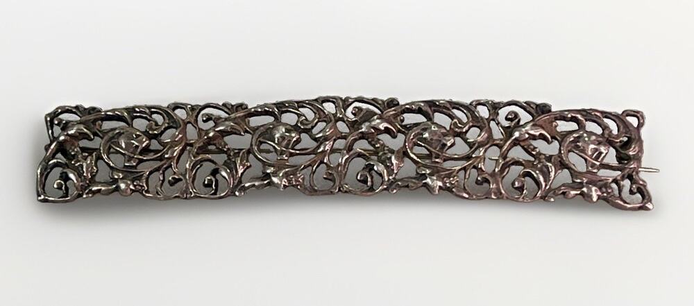 VTG Art Deco Sterling Silver Filigree Bar Brooch Pin 3.5” PARENTI Signed 16.1g